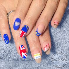 Brexit Nail Art Design. Uk nails. Blue nails. French manicure. European Union Blue Nails French, Mobile Nail Technician, Nails French Manicure, Mobile Nails, Uk Nails, London Nails