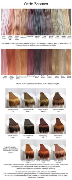 Arda browns, wig fiber color pallette. Sandy Brown Hair Color, Sandy Brown Hair, Ombre Hairstyles, Brown Hair Color, Hair Color Chart, Brown Chocolate, Colour Chart, Hair Shades, Color Number