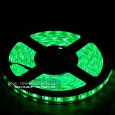 green led strip light on black background