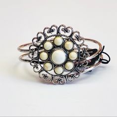 Perfect For Daily Accessory Rustic Design White Metal Jewelry For Spring, Elegant Spring Wristlet, White Adjustable Bangle Jewelry, Nickel Free White Beaded Bracelets, White Bangle Jewelry For Spring, Adjustable White Bohemian Cuff Bracelet, White Metal Bangle As A Gift, White Bangle Bracelet For Spring, White Metal Bangle Gift