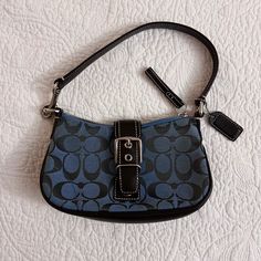 Coach Signature Mini Shoulder Bag Style 6362 In Nearly Perfect, Excellent Condition. Last Photo Shows Tiny Mark On The Bottom Of The Bag. Really Cute Little Shoulder Bag To Fit Phone And Essentials In Unique Dark Blue Color. I’ve Had This Bag Since Middle School And I Am A Peak Millennial - So It’s Truly Vintage! It’s Been Sitting Unused For All Those Years And It’s Time For It Find A New Home. Includes Original Dust Bag And Care Cards. Measurements: 8 X 4 X 2 Inches Handle = 14 Inches Total, Fi Vintage Coach Shoulder Bag, Coach Bag Vintage, Mini Coach Bag, Dark Blue Accessories, Dark Blue Handbag, Unique Style Outfits, Bag To School, Trendy Shoulder Bags, Coach Vintage Bag