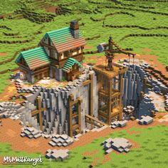 Mine Build Minecraft, Mine In Minecraft, Minecraft Mine Crane, House Building Ideas Minecraft, Minecraft Mining House, Mines Minecraft, Quarry Minecraft, Minecraft Riverside, Minecraft Mine Ideas