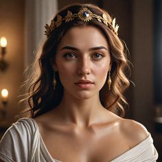 a woman in a white dress wearing a gold tiara