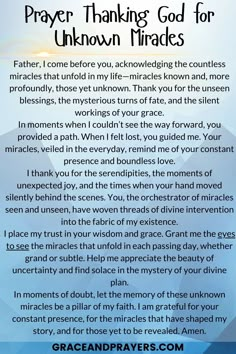 prayer for unknown minds with the words'prayer, thanking god for unknown minds '