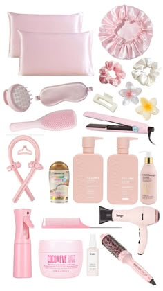 This is a cute pink themed routine or products 💗 Preppy Hair, Hair Care Essentials, Essentials Aesthetic, Best Hair Care Products, Mushroom Jewelry, Pretty Skin Care, Pretty Skin, Pink Girly Things