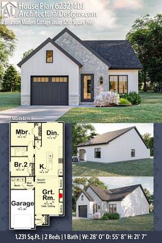 two story house plan with 2 car garage