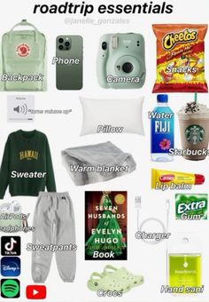 the ultimate road trip essentials list includes items from starbucks, polar bear, water bottle, camera and more