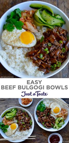 beef bulgoi bowls with rice and vegetables