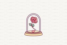 a pink rose in a glass dome on a white background