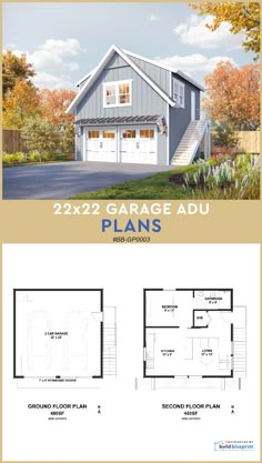 22x22 ADU garage architectural plans Garage Loft Apartment, Adu Garage, Garage Adu, Loft House Plans, Functional Garage, Garage Plans With Loft, Plan Garage