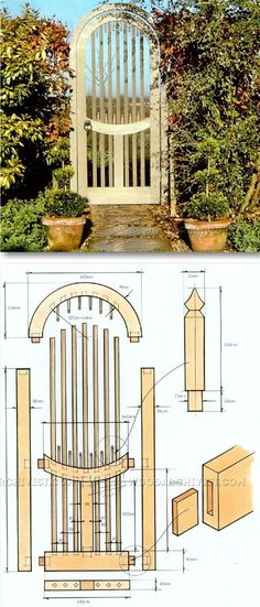 the plans for an arch and gate are shown