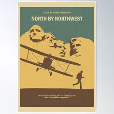 a poster with the words north by northwest and an image of two men running towards each other