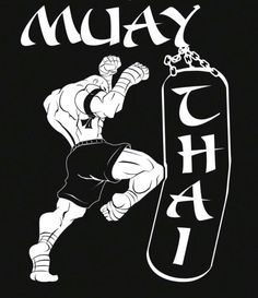 a black and white drawing of a kickbox with the words muay on it