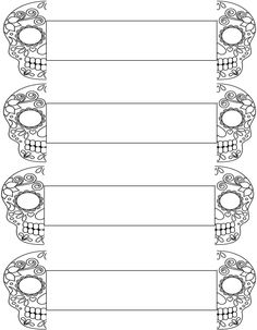 a blank paper with skulls and scrolls on the edges, in black and white ink