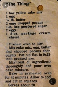 an old recipe for the thing cake mix