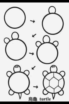 the instructions for how to draw a cartoon turtle with two ears and one eye open