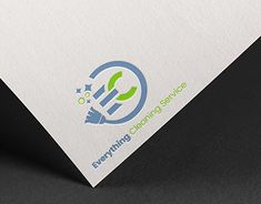 the logo for cleaning services is shown on a white paper with green and blue lettering