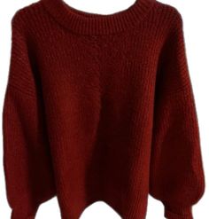 Trendy Red Soft Knit Sweater, Red Oversized Crew Neck Sweater, Oversized Red Soft Knit Tops, Oversized Soft Knit Red Tops, Red Oversized Soft Knit Sweater, Oversized Red Winter Tops, Red Chunky Knit Crew Neck Top, Oversized Red Long Sleeve Sweater, Oversized Burgundy Long Sleeve Sweater