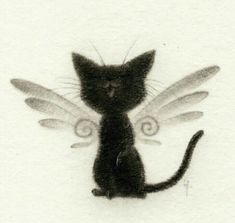 a black cat with angel wings on it's back