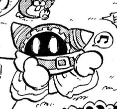 an image of a cartoon character playing with a nintendo wii game controller in black and white