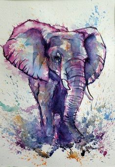 an elephant painted in watercolor on paper