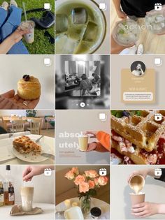 a collage of photos with food and drinks