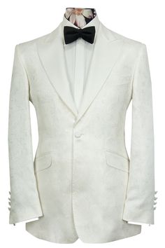 White Three-piece Suit With Notch Lapel For Formal Occasions, White Fitted Single-breasted Three-piece Suit, Tailored White Tuxedo Three-piece Suit, White Single-breasted Suit With Notch Lapel, White Dinner Jacket, Savile Row Suit, Mens Suits Black, Luxury White Single-breasted Tuxedo