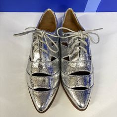 Bright Silver Metallic Oxfords. Never Worn And Sold With Original Box. Size 7 ½ Metallic Oxfords, Matisse Shoes, Jelly Shoes, Flats Shoes, Walker Boots, Rain And Snow Boots, Boot Sandals, Sneaker Shopping, Snow Boots