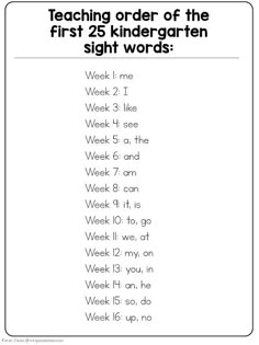 the worksheet for teaching order of the first 25 kindergarten sight words