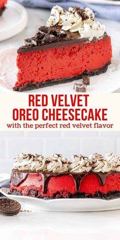 a red velvet oreo cheesecake with the perfect red velvet flavor is on display