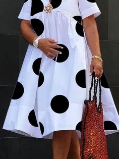 Knee-length Polka Dot Dress With Ruffles, Casual Polka Dot Patchwork Dress, Cotton Knee-length Polka Dot Dress, Polka Dot A-line Spring Midi Dress, Polka Dot Cotton Knee-length Dress, Loose Midi Dress, Classy Short Dresses, Modest Dresses Fashion, Lace Dress Design