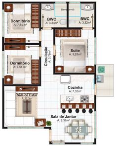 the floor plan for a house with three bedroom and two bathrooms, including an open kitchen area