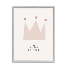 a white framed poster with the words little princess written in black on it and a pink crown