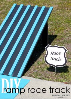 a diy ramp race track with the word race track on it and a sign that says