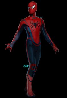 a man in a red and blue spider suit with his hands out to the side