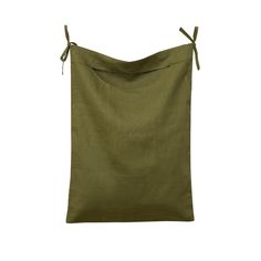 an olive green linen bag on a white background