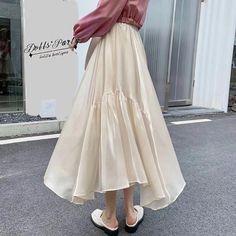 Olivia Mark - High-Waisted Irregular Hem Fairy Tulle Skirt with Flowing Sheer Layers Beige Flowy Skirt With Asymmetrical Hem, Long Tulle Skirt, Tulle Long Skirt, Irregular Skirt, Beading Netting, Baby Shower Outfit, Sheer Skirt, Pleated Maxi Skirt, Irregular Hem