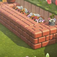 an image of a brick bench with flowers growing out of it