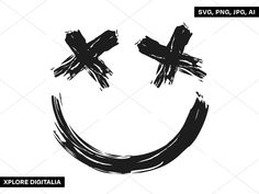 a smiley face drawn in black ink with the words svg, png, dx