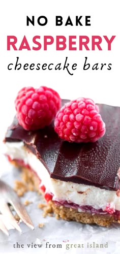 no bake raspberry cheesecake bars with chocolate