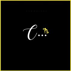 the letter c is written in cursive writing with a yellow frame on a black background