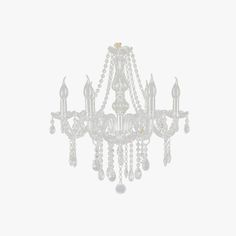 a white chandelier with crystal beads hanging from it's sides and two lights on each side