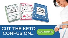 a woman measuring her waist with the words cut the keto confusion learn more