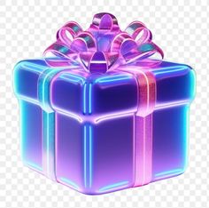 a blue gift box with a pink ribbon and bow on it, hd png