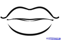 the outline of a mouth with a mustache on it's side, in black and white