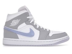 Jordan 1 Mid Wolf Grey Aluminum (W) - BQ6472-105 Jordan 1 Mid Wolf Grey, Air Jordan 1 Mid Grey, Jordan 1 Mid Women, Jordan 1 Mid Grey, Wolf Grey Jordans, Jordan 1 Mid White, Grey Jordans, Nike Jordans, Jordan Sneaker