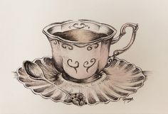 a drawing of a tea cup on a saucer