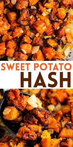 sweet potato hash Easy Dinner Side Dishes, Sweet Potato Burrito, Sweet Potato Hash Recipe, Sweet Potato Breakfast Hash, Potato Hash Recipe, Breakfast Sides Dishes, Gluten Free Sweet Potato, Potato Breakfast, Crispy Sweet Potato