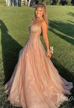 Ty Ball Dresses, Pink Sparkly Prom Dress, Rose Gold Prom, Gown With Corset, Debs Dresses, Rose Gold Prom Dress, Grad Dress Ideas, Prom Dress Beaded, Gold Prom Dress