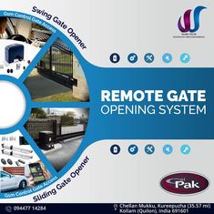 a brochure for a remote gate opening system with images of different types of gates